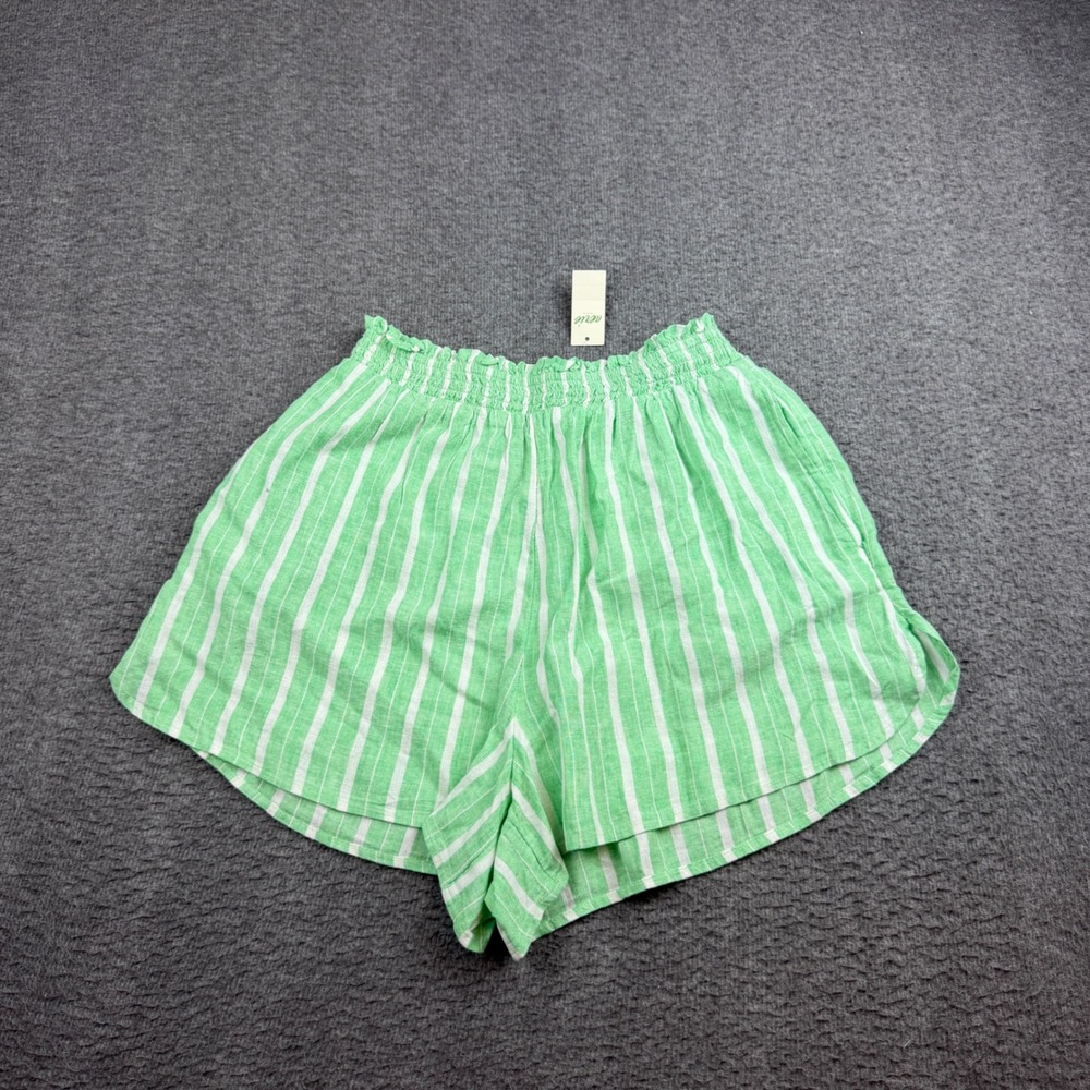 Aerie Striped Shorts Women's Small Green White Smocked Waistband New With Tags